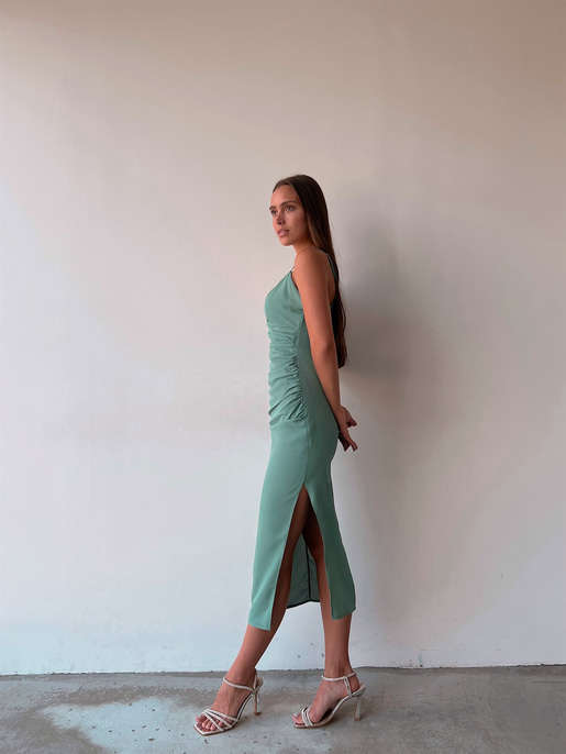 İnce Askı Kruvaze Yandan Yırtmaçlı Vanessa Kadın Mint Elbise 22K000541