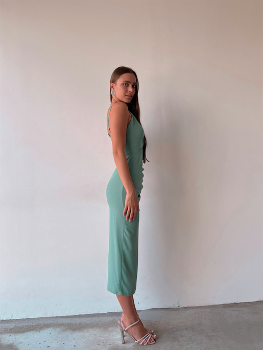 İnce Askı Kruvaze Yandan Yırtmaçlı Vanessa Kadın Mint Elbise 22K000541