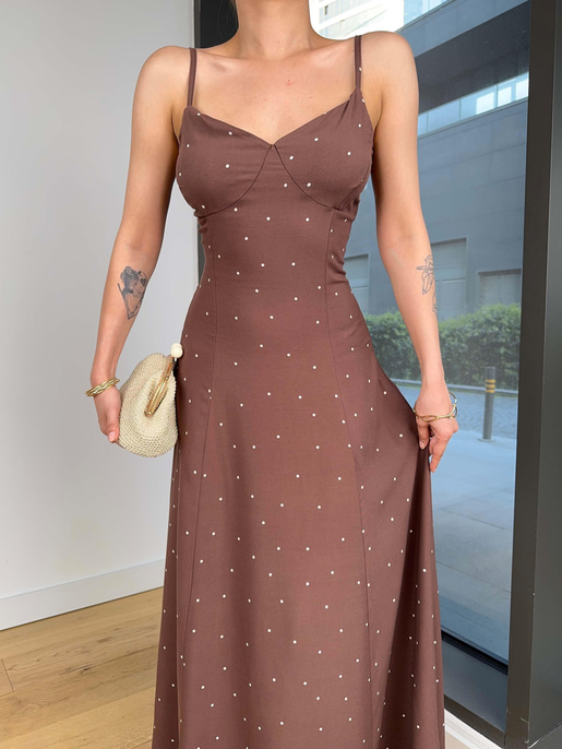 İnce Askılı Arkası Gipeli Nicoly Kahve Kadın Elbise 24Y104