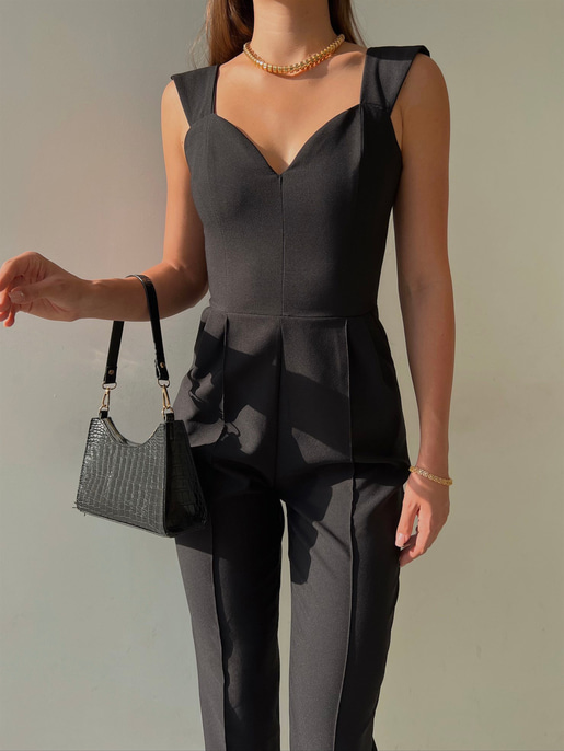 Kalp Yaka Kalın Askı Arkası Fermuarlı Ruby Kadın Siyah Tulum 22K000568