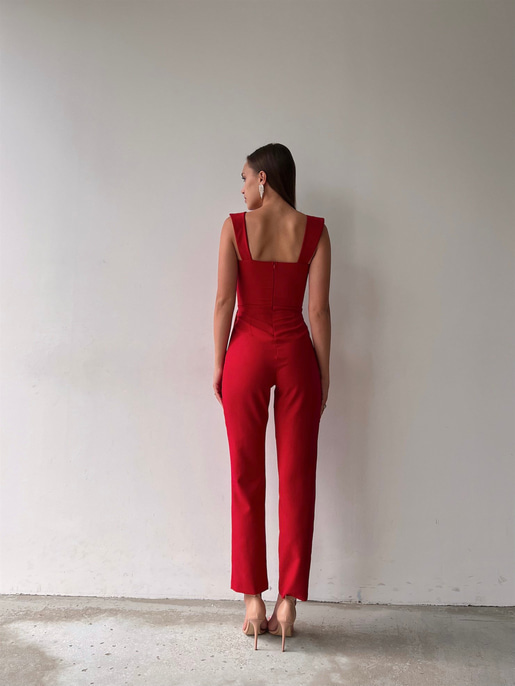 Kalp Yaka Kalın Askı Arkası Fermuarlı Ruby Kadın Kırmızı Tulum 22K000568