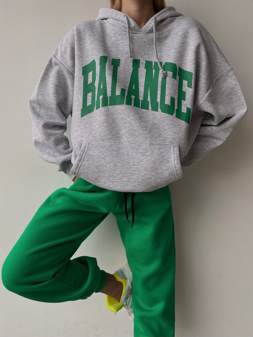 Kapüşonlu Balance Yazılı Emerson Kadın Gri Sweatshirt 23K000150