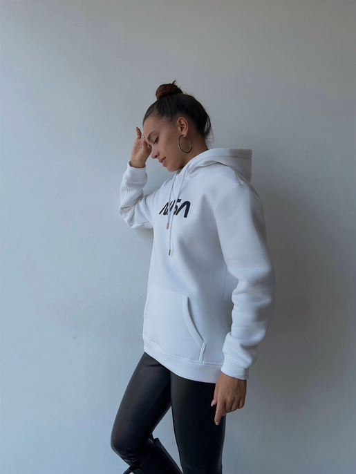 Kapüşonlu Cepli Nasa Yazılı Coman Kadın Beyaz Sweatshirt 23K000123
