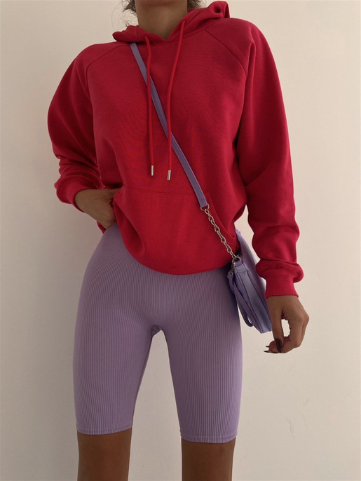 Kapüşonlu Kanguru Cepli Kadın Fuşya Sweat 22K000124