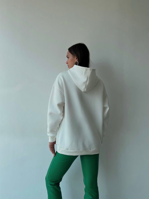 Kapüşonlu Kanguru Cepli Lobélie Yazılı Alvin Kadın Beyaz Sweat 23K000069