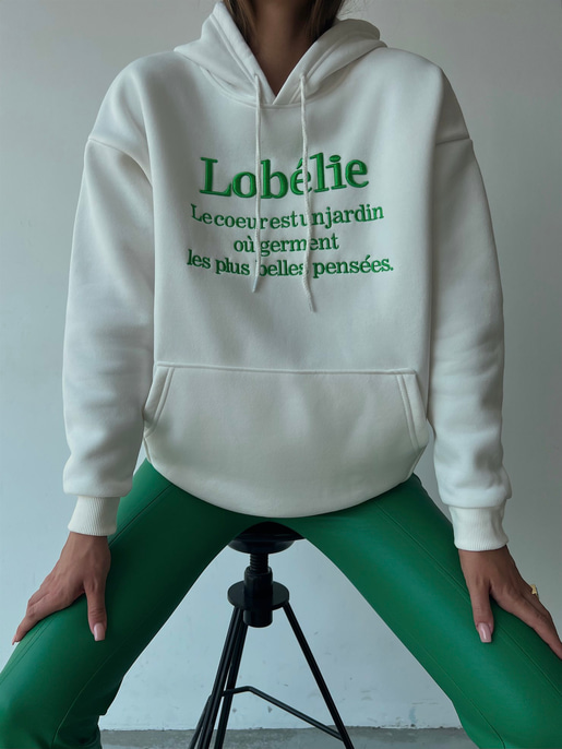 Kapüşonlu Kanguru Cepli Lobélie Yazılı Alvin Kadın Beyaz Sweat 23K000069