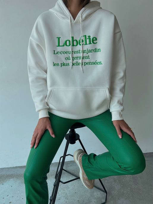 Kapüşonlu Kanguru Cepli Lobélie Yazılı Alvin Kadın Beyaz Sweat 23K000069