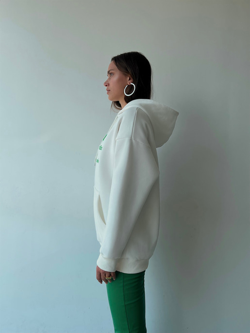 Kapüşonlu Kanguru Cepli Lobélie Yazılı Alvin Kadın Beyaz Sweat 23K000069