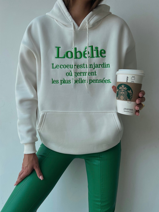 Kapüşonlu Kanguru Cepli Lobélie Yazılı Alvin Kadın Beyaz Sweat 23K000069