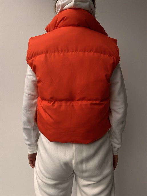 Kısa Şişme Dik Yaka Kadın Turuncu Yelek 22K000037