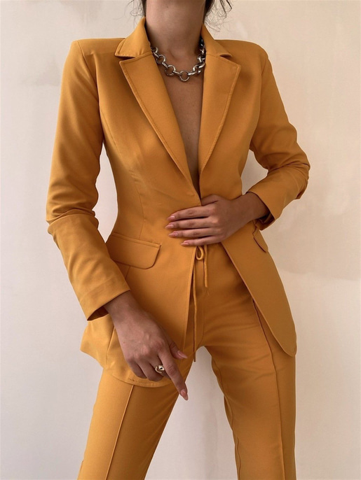 Klasik Pantolon Ceket İkili Wendy Kadın Hardal Takım22K000044