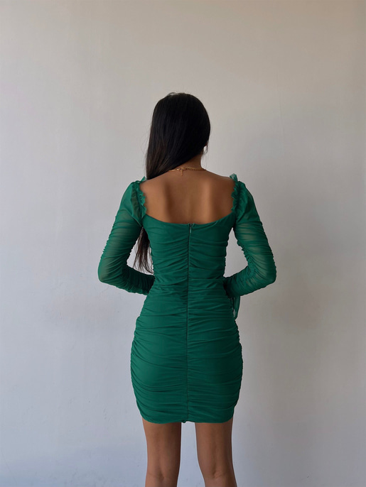 Kolları Bolero Görünümlü Mini Orabella Kadın Yeşil Elbise 22K000409