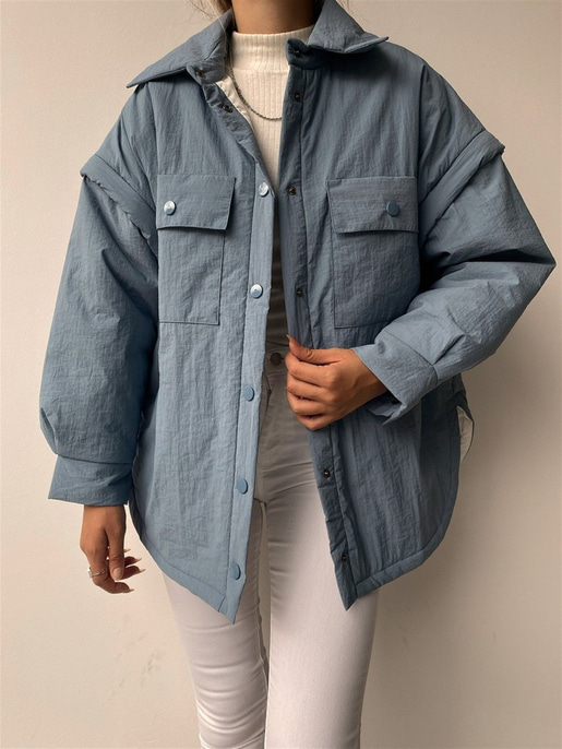 Kolları Çıkartılabilir Cepli Tiger Kadın Mavi Ceket 22K000054