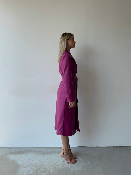 Kolları Kemer Görünümlü Beli Kemerli Adali Kadın Fuşya Vegan Deri Kaban 23K000015