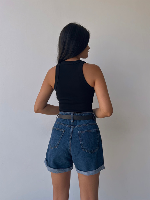 Kolsuz Halter Yaka Off Baskılı Kadın Siyah Atlet 22Y000310