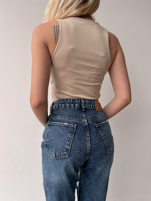 Kolsuz Halter Yaka Vanesa Kadın Bej Bodysuit 22Y000052