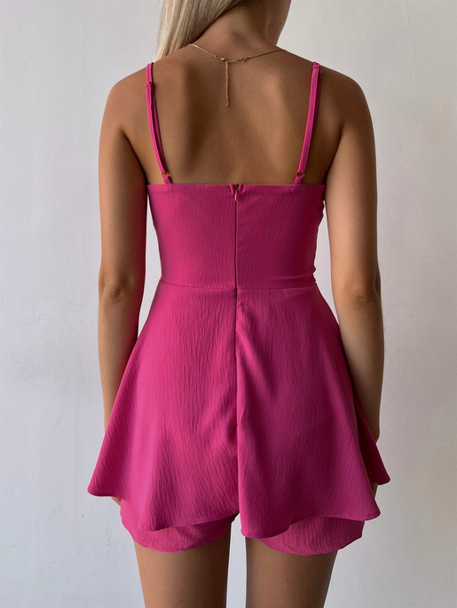 Korse Eteği Volanlı Delaney Kadın Fuşya Şort Tulum 22Y000076