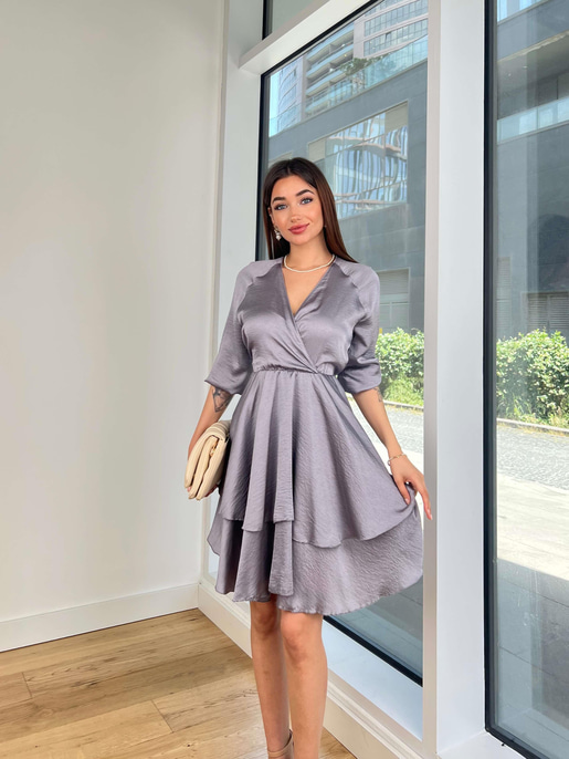 KRUVAZE VOLANLI ELBİSE 24Y300