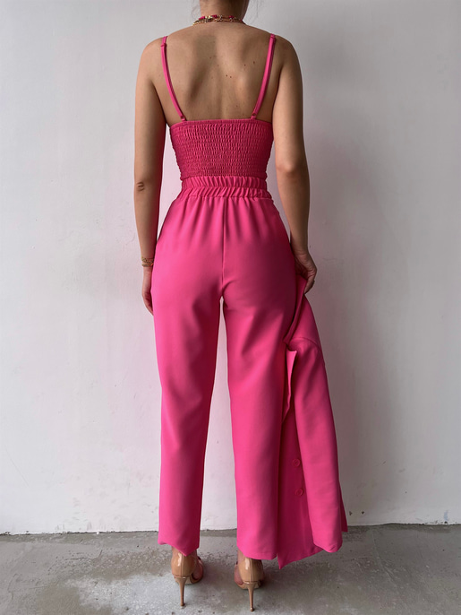 Kuplu Bluz Blazer Ceket & Pantolon Adelisa Kadın Fuşya Üçlü Takım 22K000262