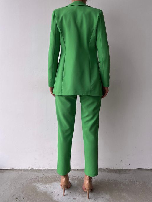 Kuplu Bluz Blazer Ceket & Pantolon Adelisa Kadın Yeşil Üçlü Takım 22K000262