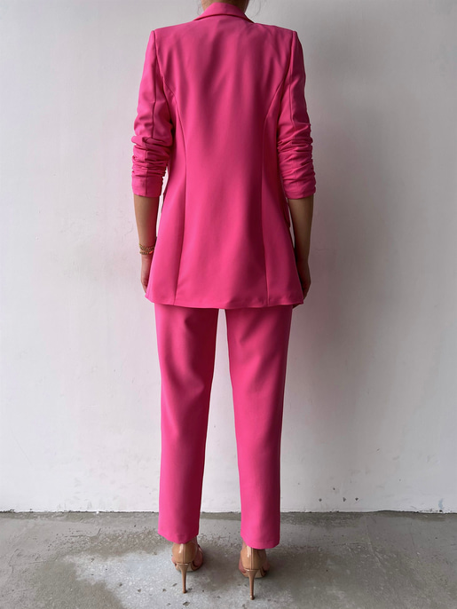 Kuplu Bluz Blazer Ceket & Pantolon Adelisa Kadın Fuşya Üçlü Takım 22K000262