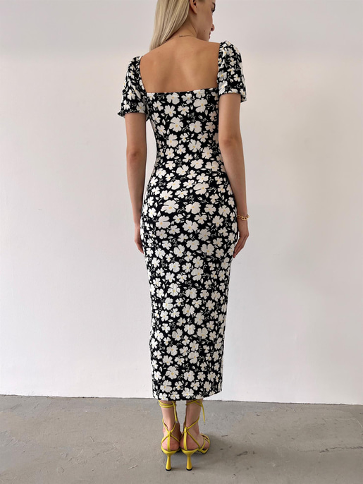 MANU YIRTMAÇLI YAKASI BAĞLAMALI ELBİSE 23Y000347