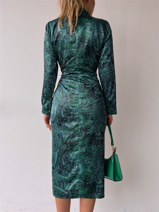 Midi Boydan Düğmeli Etnik Desenli Catarine Kadın Renkli Elbise 22K000548