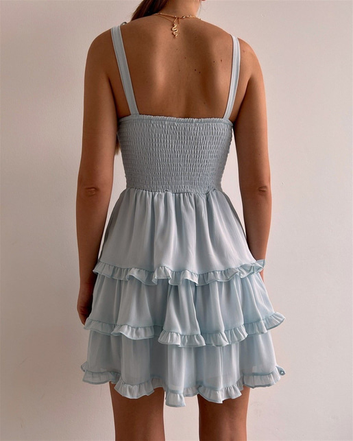 Mini Ayarlanabilir Askı Fırfırlı Grazia Kadın Mavi Elbise 22K000536