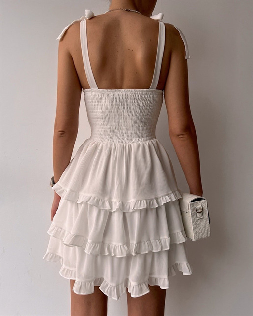 Mini Ayarlanabilir Askı Fırfırlı Grazia Kadın Beyaz Elbise 22K000536
