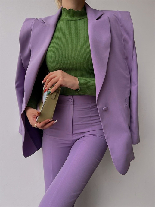 Omuzları Parça Detaylı Brisha Kadın Lila Ceket Pantolon Takım 22K000508