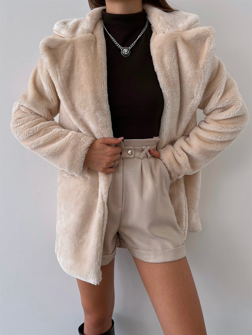 Önü Çıtçıt Kapamalı Yanları Cepli Audrey Kadın Taş Peluş Mont 22K000252