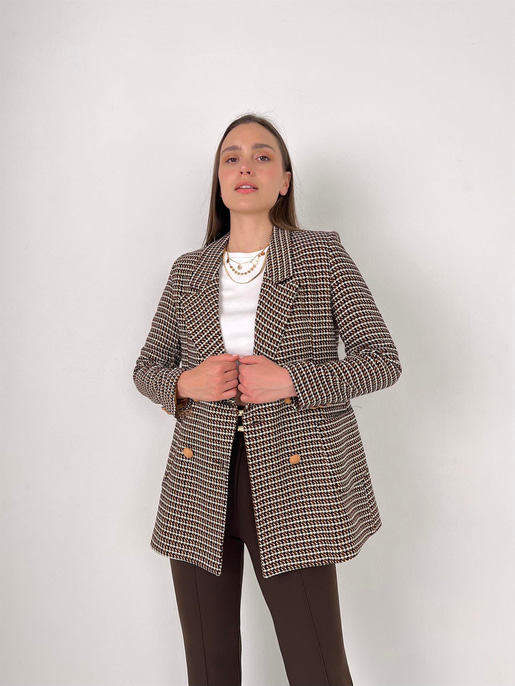 Önü Düğme Kapamalı Micaela Kadın Kahve Tüvit Ceket 23Y000023