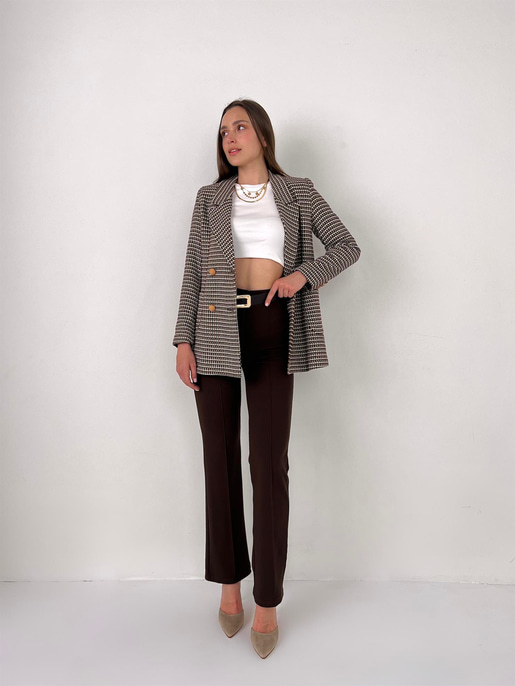 Önü Düğme Kapamalı Micaela Kadın Kahve Tüvit Ceket 23Y000023