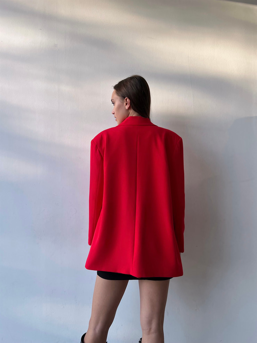 Oversize Cep Detay Tek Düğme Jerry Kadın Kırmızı Ceket 22Y000143
