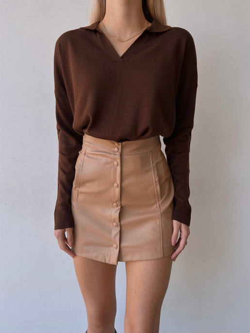 Polo Yaka Otylia Kadın Kahve Triko Kazak 23K000009