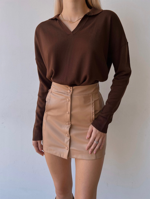 Polo Yaka Otylia Kadın Kahve Triko Kazak 23K000009