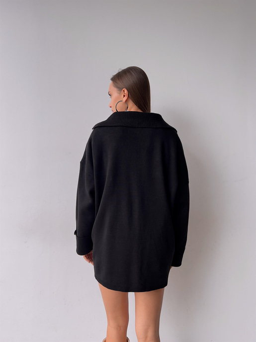 Polo Yaka Uzun Kol Oversize Kadın Siyah Kazak 23K000192