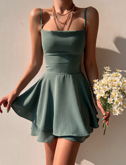 Sırt Dekolteli Volanlı Dalia Kadın Mint Şort Tulum 22Y000075