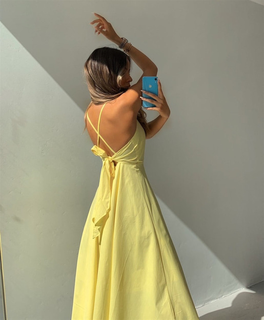 Sırt Detaylı Romantik Midi Elbise 21Y000447