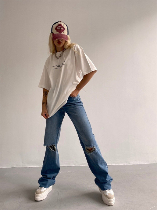 Sırtı Yazılı Oversize Tişört 21Y000408