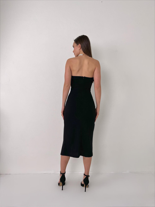 Straplez Korse Görünümlü Cherish Kadın Siyah Midi Elbise 23Y000072