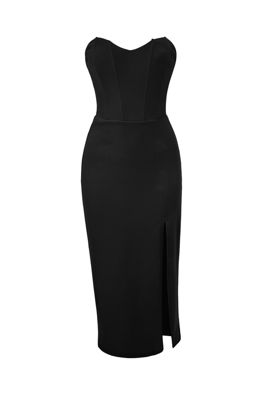 Straplez Korse Görünümlü Cherish Kadın Siyah Midi Elbise 23Y000072