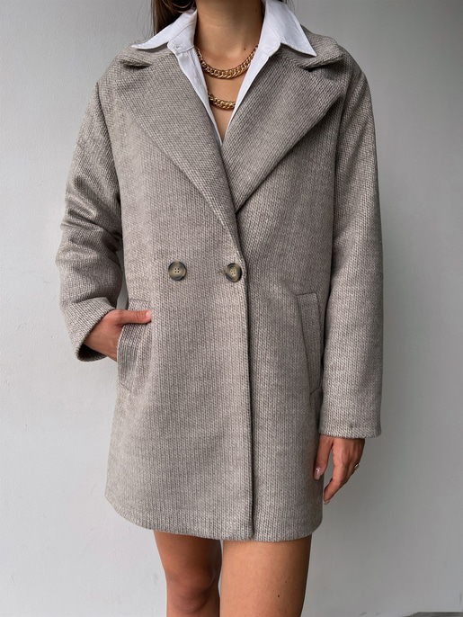 Tek Düğme Kapamalı Yanları Cepli Nerve Kadın Vizon Kaşe Kaban 23K000165