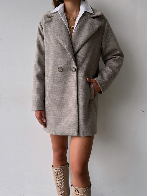 Tek Düğme Kapamalı Yanları Cepli Nerve Kadın Vizon Kaşe Kaban 23K000165