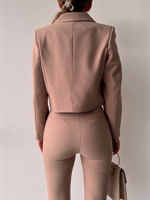 Tek Düğmeli Kruvaze Sarah Kadın Vizon Crop Ceket 22Y000055