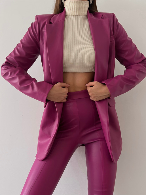 Tek Düğmeli Uzun Kollu Aria Kadın Fuşya Vegan Deri Ceket 23K000016