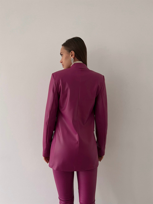 Tek Düğmeli Uzun Kollu Aria Kadın Fuşya Vegan Deri Ceket 23K000016