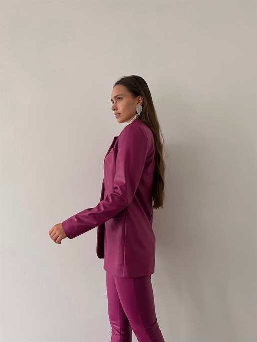 Tek Düğmeli Uzun Kollu Aria Kadın Fuşya Vegan Deri Ceket 23K000016