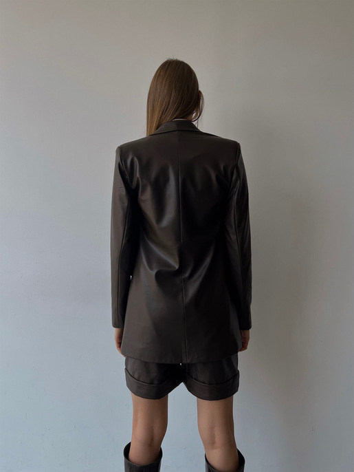 Tek Düğmeli Uzun Kollu Aria Kadın Kahve Vegan Deri Ceket 23K000016