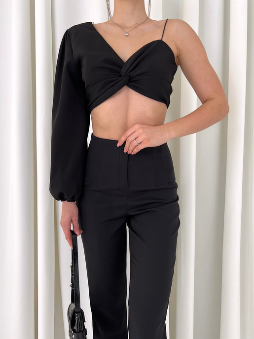 Tek Kol Alt Yüksek Bel Kornelije Kadın Siyah İkili Takım 23K000416